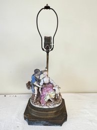 C 1930's Figural  Porcelain Table Lamp Of Seated Couple