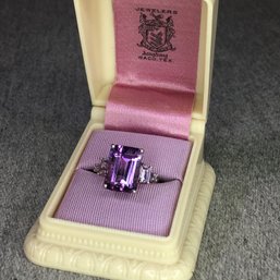 Stunning Brand New 925 / Sterling Silver Ring With Gorgeous Emerald Cut Amethyst And Lighter Color Accents