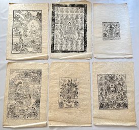 6 Tibetan Buddhist Thangka Wood Block Print, Rice Paper, Unframed