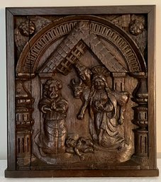 Vintage Hand Carved Wooden Religious Wall Plaque - Note Crack In Picture