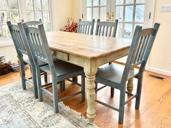 6 Foot Pine  Painted Dining Table Only- Chairs Sold Separately