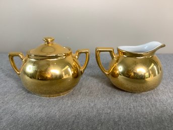 Hall Golden Glo Carbone Creamer And Sugar Set