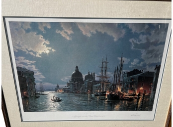 Limited Edition John Stobart Lithograph - Venice 'Moonlight Over The Grand Canal In 1870'