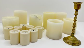 15 Candles, Some Battery Operated & Brass Candlestick