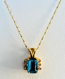 PETITE 14K GOLD BLUE TOPAZ & DIAMOND ACCENT NECKLACE