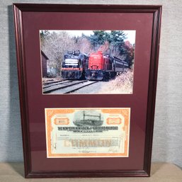 Fantastic Antique Stock Certificate From 1928 NY - NEW HAVEN & HARTFORD Railroad - Framed With Train Photo