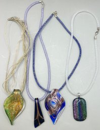 Lot Of Beautiful Glass Art Pendant Necklaces