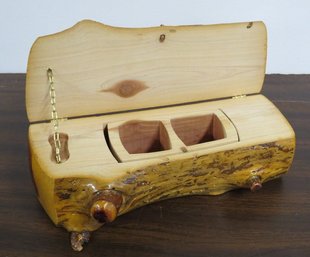 A Rustic Cedar Log Lidded And Compartmented Dresser Box