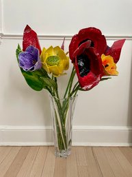 Handmade Colorful Oversized Flowers In Mikasa Crystal Vase