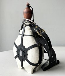 A Cowhide Flask - Hungarian, With Leather Strap