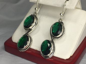 Lovely 925 / Sterling Silver Earrings With Russian Chrome Diopside - Very Nice Earrings - Brand New !