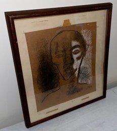 Vintage Abstract Portrait Pastel - Signed Illegibly