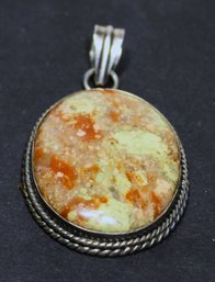 Fine Large Sterling Silver Framed Jasper Red And Green Stone Pendant