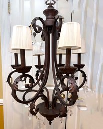 An Attractive Bronze Tone Chendelier With Pendants And Shades