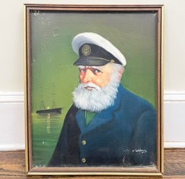 An Original Vintage Oil On Canvas, Sea Captain Portrait, Signed Pelham