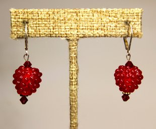 Fine Pair Of Sterling Silver Pierced Earrings Having Glass Fruit