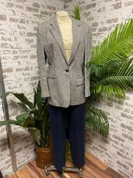 Vintage Linen Houndstooth Blazer (Size 12) W/ 100 Silk Trouser (size 10) By Ralph Lauren