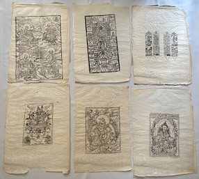 6 Tibetan Buddhist Thangka Wood Block Print, Rice Paper, Unframed