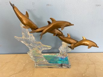 Franklin Mint Spirits Of The Sea George Mcmonigle Dolphins Brass Glass Sculpture