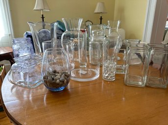 Large Lot Of Clear Glass Vases