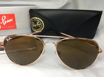 Awesome Brand  New RAY BAN Aviator Sunglasses - Rose Gold Frame With Brown Lenses - With Cases Box And Cloth