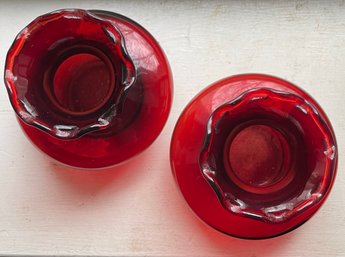 Pair Of Vintage Ruby Red Vases