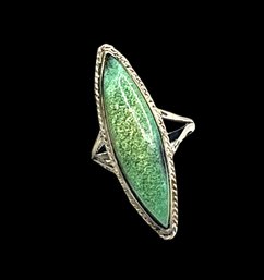 Vintage Large Sterling Silver Green Speckled Agate Stone Ring, Size 6.85