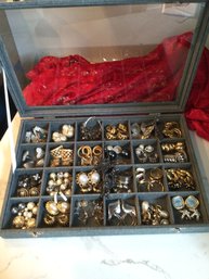 LARGE LOT OF MIXED EARRINGS IN DIVIDED BOX