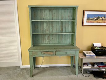 Green Paint Decorated Desk & Hutch From Lillian August
