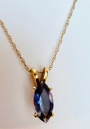 14K GOLD MARQUISE SHAPED TANZANITE DROP NECKLACE