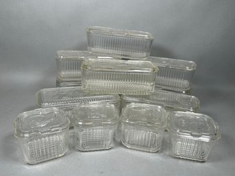 Vintage Federal Glass Vegetable, Criss Cross Pattern Refrigerator Dishes