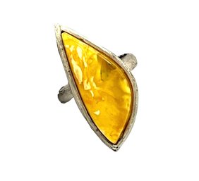 Vintage Large Sterling Silver Polished Citrine Cloudy Stone Ring, Size 7.5