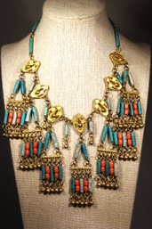 Vintage Egyptian Faience Gold Tone Necklace 18' Long