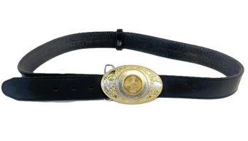 2015 FCM First Commemorative Mint $1 Belt Buckle And Genuine Leather Size 34 Black Belt