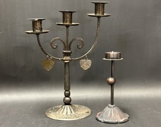 A Pair Of Compatible Contemporary Candle Holders