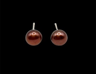 Sterling Silver Brown Pearl Style Stud Earrings