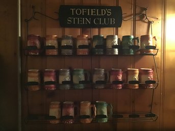 Vintage Tofield's Budweiser Stein Club Rack And Steins