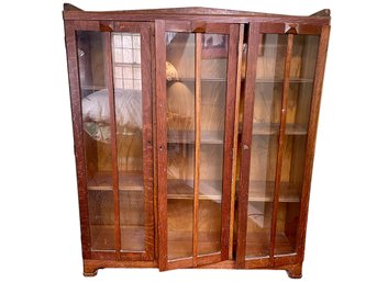 Mission Style Vintage Oak And Glass Cabinet/Bookcase