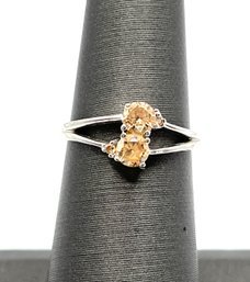 Beautiful Sterling Silver Light Citrine Color Stones Ring, Size 5.75
