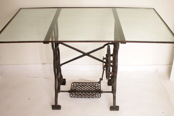 Rare STEAMPUNK Industrial SINGER Machine Glass Table
