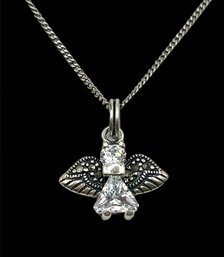 Vintage Sterling Silver Angel Rhinestone Pendant