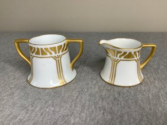 Limoges Gold And White Creamer And Sugar Set