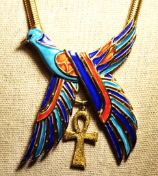 Rare Vintage Signed TRIFARI Gold Tone Necklace Enamel Egyptian Revival