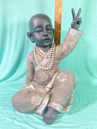 Baby Buddda Statue Showing Peace Sign 14.5in