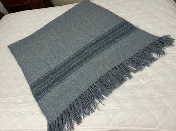 Blue Wool Striped Throw Blanket