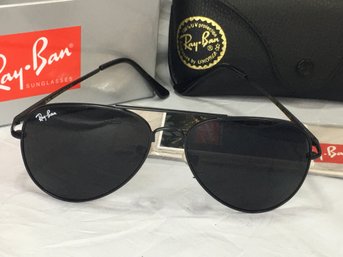 Fantastic Brand New RAY BAN Black On Black On Black Aviator Sunglasses - Case - Box - Polish Cloth - WOW !