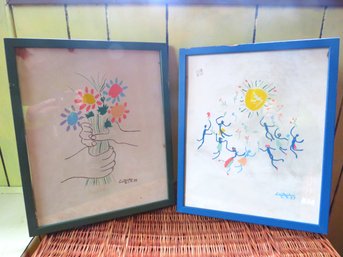 Pair Picasso Petite Fleurs Sun Circle Vintage Lithographs