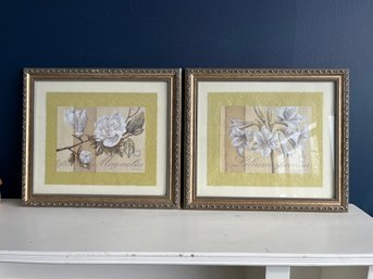 Pair Of Floral Prints, Magnolia And Lilies By Vivian White