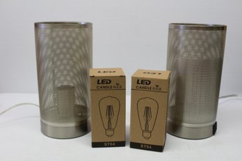 Pair Of Stainless Steel Modern Table Lamps With Bulbs