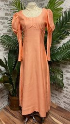 Pristine Vintage Peach/orange Cream Gown W/ Dramatic Sleeve - Custom Tailored